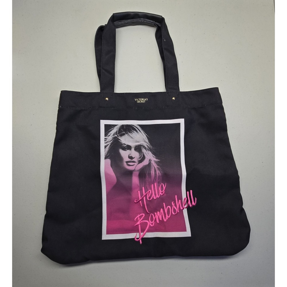 Victoria's Secret Women Bag‎ Large Black Tote Hello Bombshell Embroidered Pocket